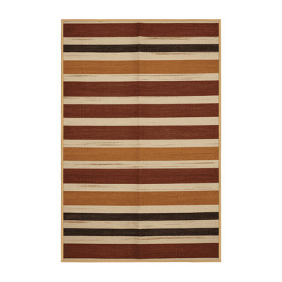 Washable Cinnamon Cream Striped Area Rug