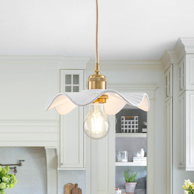 Luminaire suspendu floral en forme de cannelure blanche à 1 lumière en céramique
