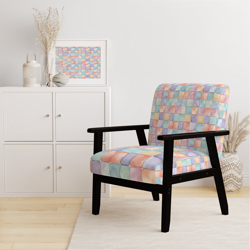 Chaise rembourrée Patchwork, Accoudoirs carrés noirs
