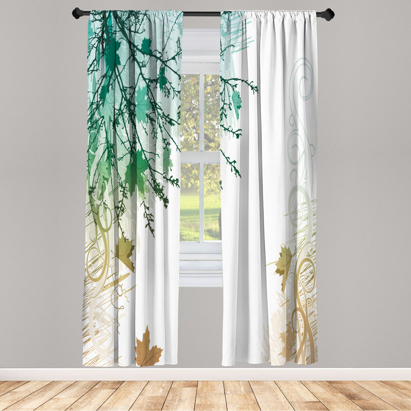 Ebern Designs Nature Curtains, Fall Earth Tones Autumn Leaf, Pair of 28", Almond Green, 28" W x 95" L