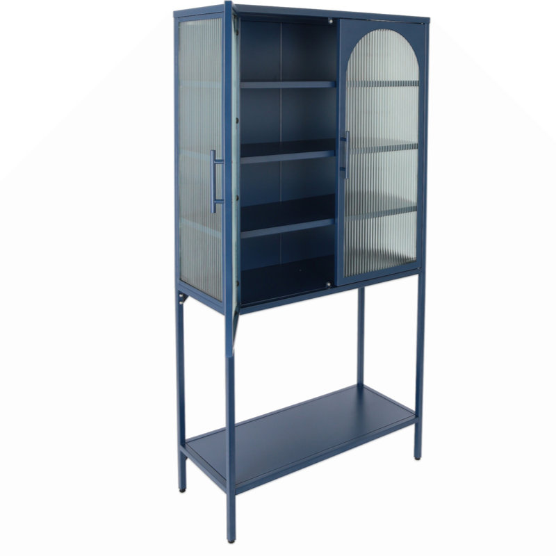 Armoire vitrée avec tablettes réglables Dalai, Bleu