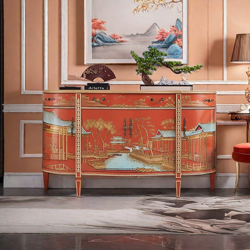 Buffet luxueux demi-cercle de style français, 37.8" H x 68.11" W x 22.83" D
