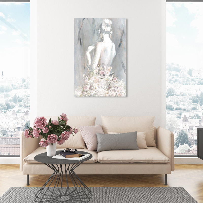 «Fashion and Glam Th pensing You You», peinture traditionnelle rose - peinture sur toile, Toile tendue, H 45 po x l 30 po