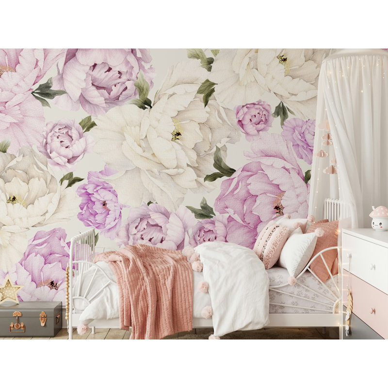 Doux pivoine rose sur fond crème, L 106 po x l 187 po
