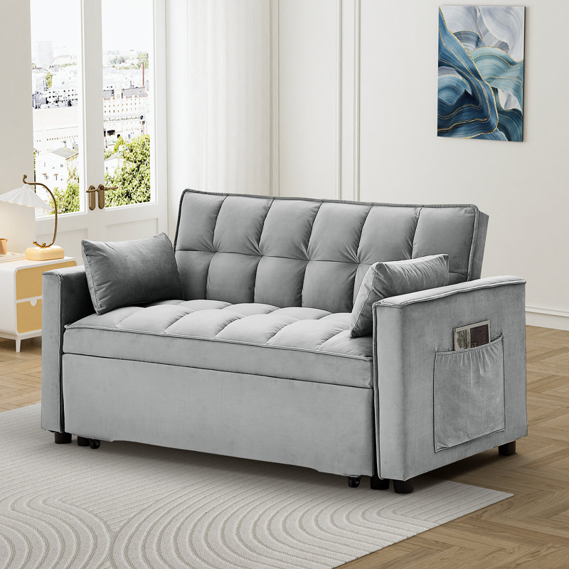 Cubbindall Upholstered Convertible Sofa Bed,Sleeper Sofa,Velvet Sofa,Modern Sofa,Accent Sofa, Light Gray Velvet