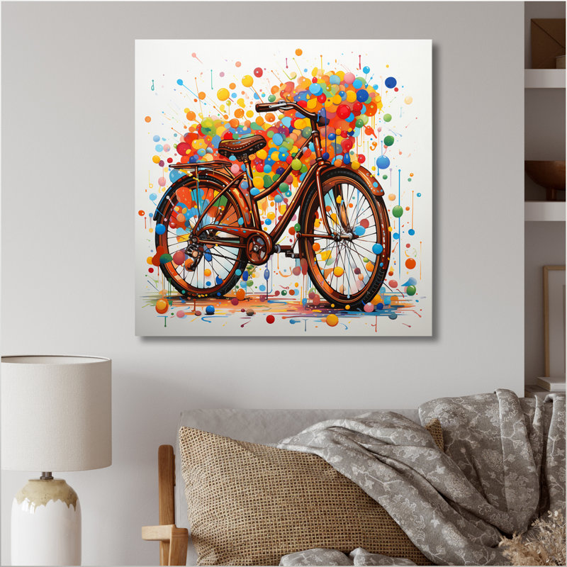 Bicyclette Joyful Rides Pointillism I - Décoration murale transport en métal, H 16 po x l 16 po x P 1 po