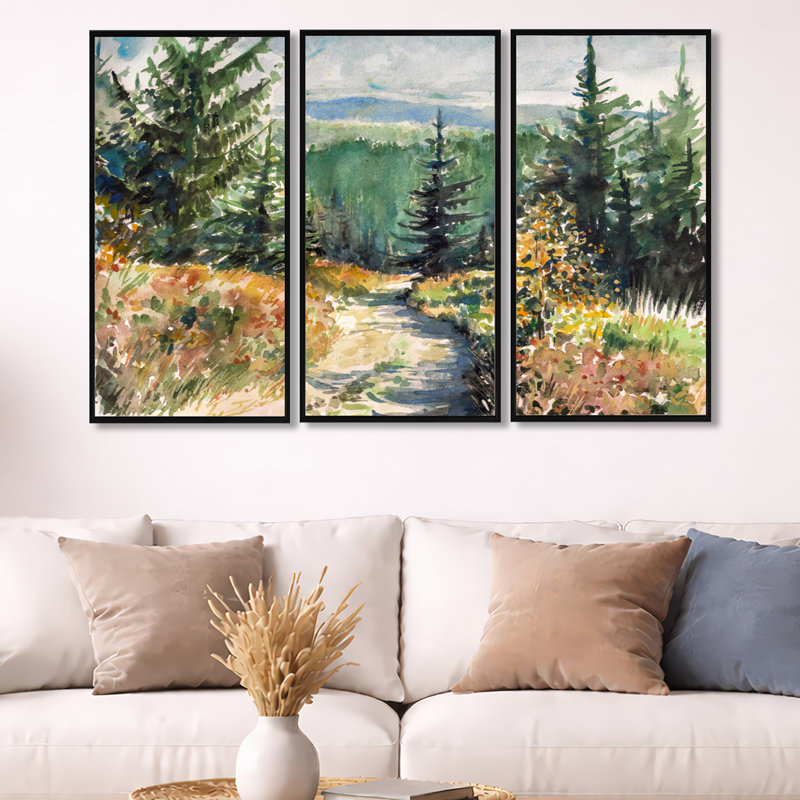 «Little Road In Mountain Landscape», ensemble d'art mural sur toile encadré champêtre, H 28 po x l 36 po
