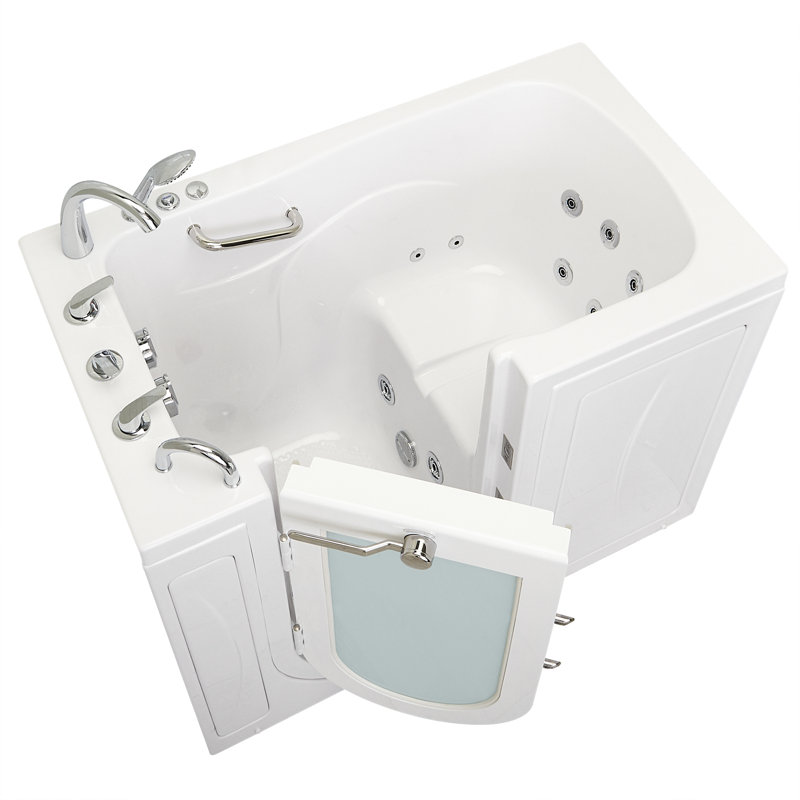 Ella Monaco 32"x52" Acrylic Hydro Massage Walk-In Bathtub with Left Outward Swing Door, 5 Piece Fast Fill Faucet, 2" Dual Drain