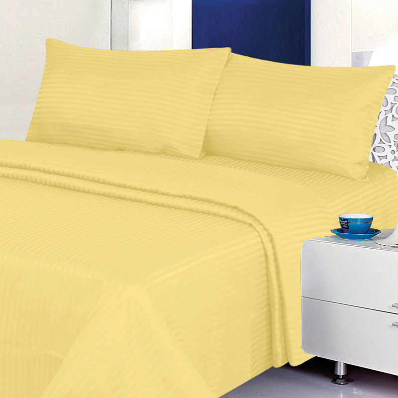 100% Cotton Sateen Striped Sheet Set, Full Sheet Set + 2 Pillowcases, Gold