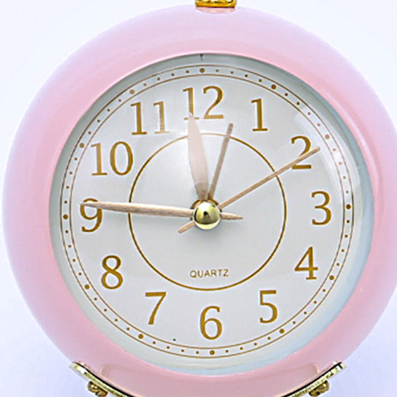 Horloge électronique ronde à quartz ronde de style européen en métal, silencieuse et ingénieuse, idéale pour les enfants, le salon ou la chambre à coucher (rose).