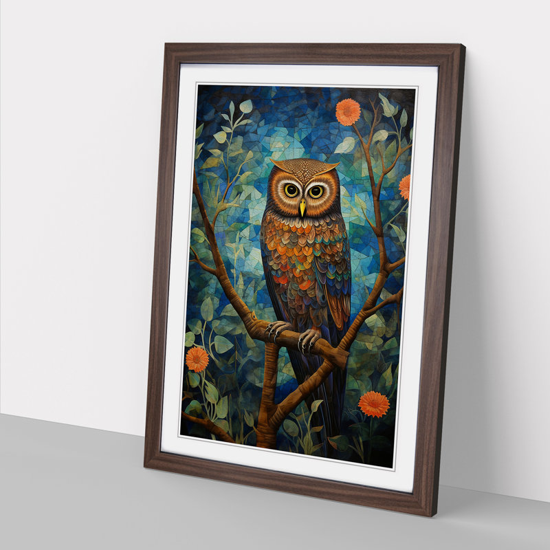 Owl Orphism No.2 - Framed Print, 34cm H x 25cm W x 2cm D, Walnut Framed