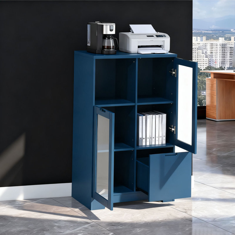 Buffet de rangement de style moderne avec tablettes réglables, tiroir et portes en verre pour la maison et le bureau, salle à manger