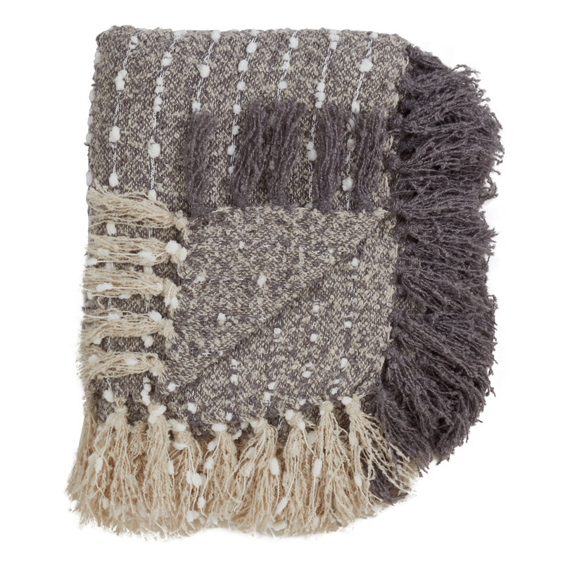 Heathered Gray Chunky Throw Blanket with Pompom Tassels