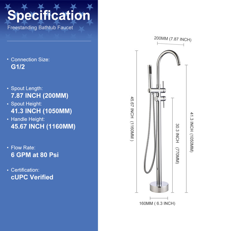 Floor Tub Spout with Diverter, Chrome