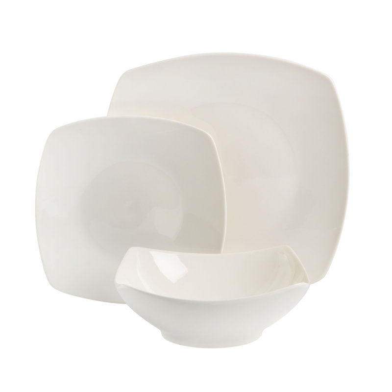 White Square Porcelain 12-Piece Dinnerware Set