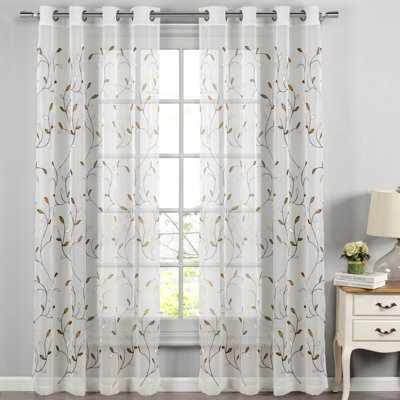 Ajay Floral Embroidered Sheer Grommet Single Curtain Panel