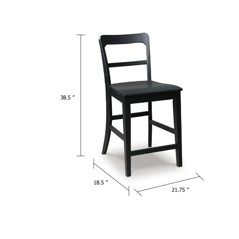 Ensemble de 2 chaises tabouret de comptoir Gela, dossier en échelle stylisé, siège en planche, noir, Noir