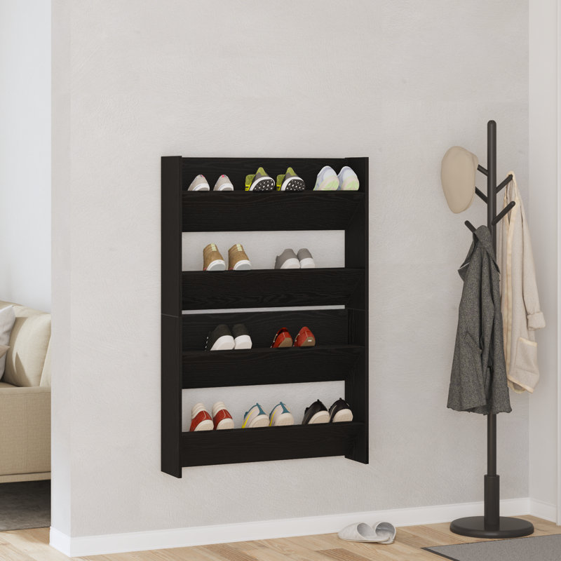 Wall Shoe Cabinets With Shelf 2 Pcs Engineered Wood, Black Oak 
