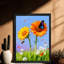 Art mural rétro noir avec fleurs colorées et impressions rétro-1190897320