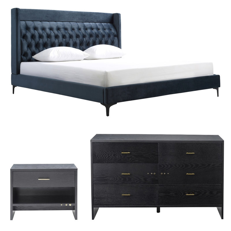 Ensemble de chambre configurable avec lit plateforme tapissier