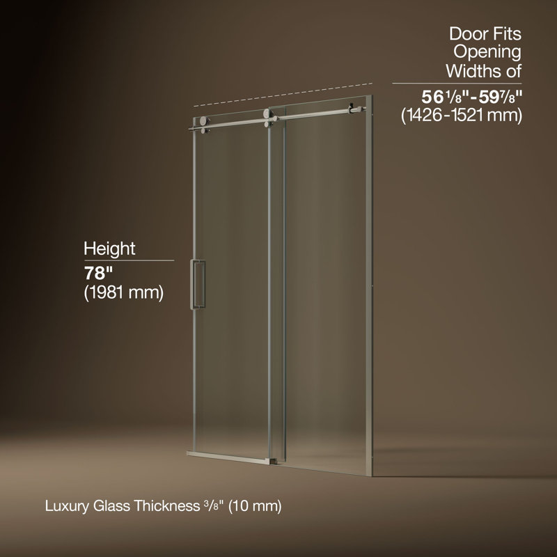 Composed Sliding Shower Door, 78 In. H X 56-1/8 - 59-7/8 In. W, With 3/8 In. Thick Crystal Clear Glass, Nickel