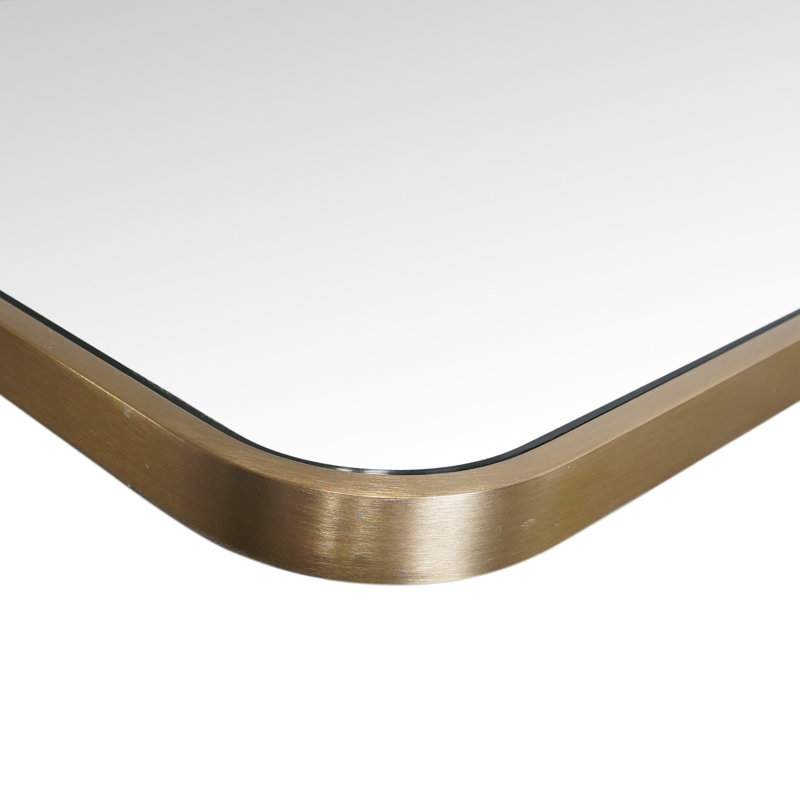Radius Corner Modern & Contemporary Bathroom/Vanity Mirror, Satin Brass