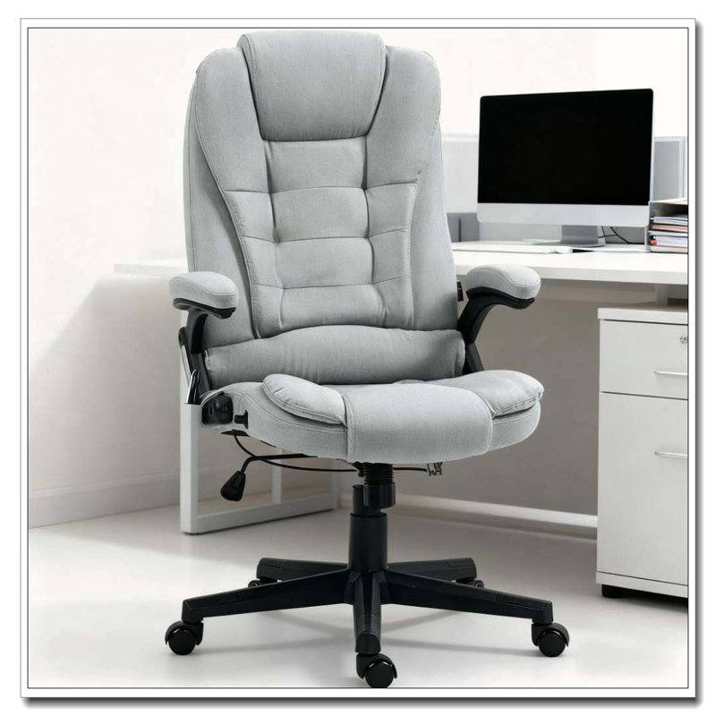 Microfiber Massage Desk Chair With Heat Function And Reclining Backrest, Gray