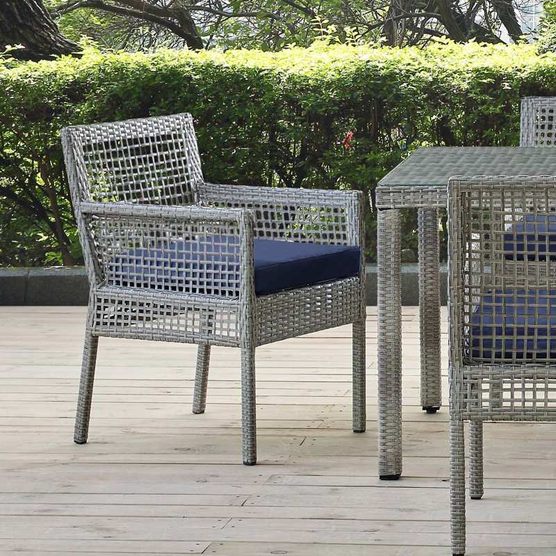 Aura Outdoor Patio Wicker Rattan Dining Armchair, Navy