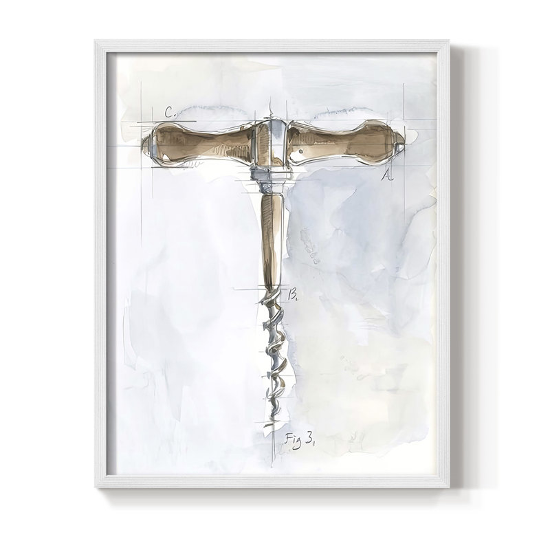 Tire-bouchon Variété III, reproduction encadrée - bois massif, H 11 po x l 9 po, Blanc