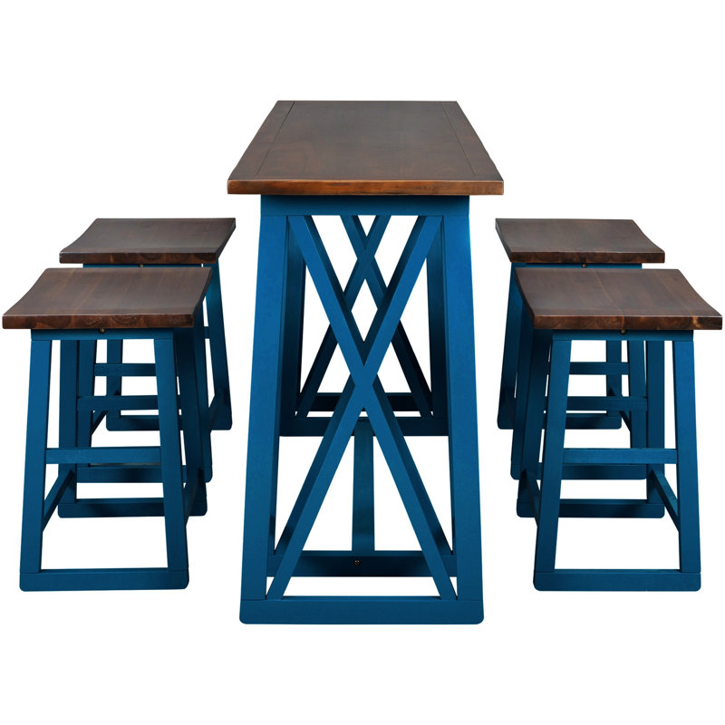 Console en bois massif 36,02 po Valdrina, Brun, Bleu