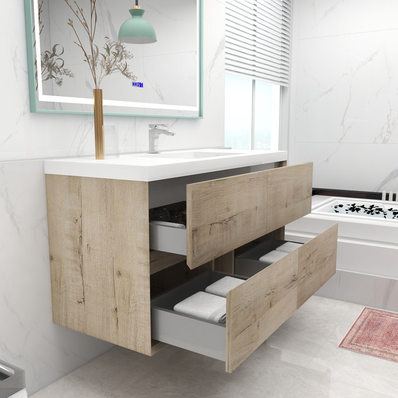 Ensemble de meuble-lavabo simple mural 48 po Maiteder, Chêne clair