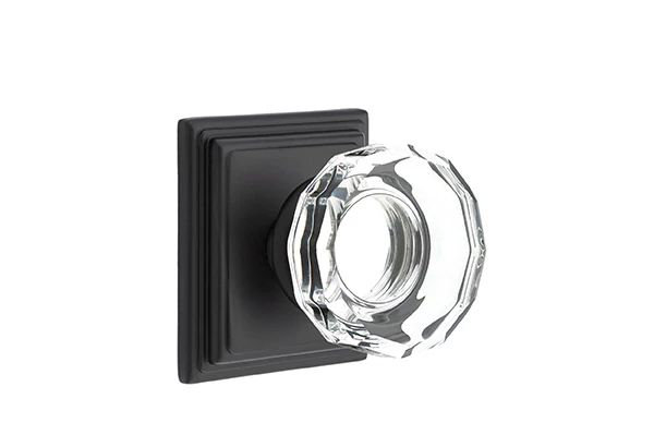 Ensemble de mortaise intérieure Emtek Passage avec rosette Wilshire et bouton de verre Lowell (LH), Dos plat