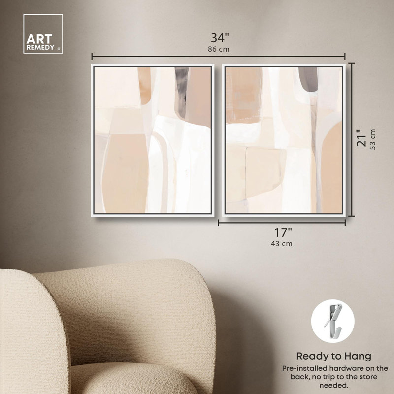 Ensemble de 2 décorations murales Neutral Luxe Harmony par Art Remedy, cadre blanc, 16 x 20, H 21 po x l 17 po, Cadre blanc