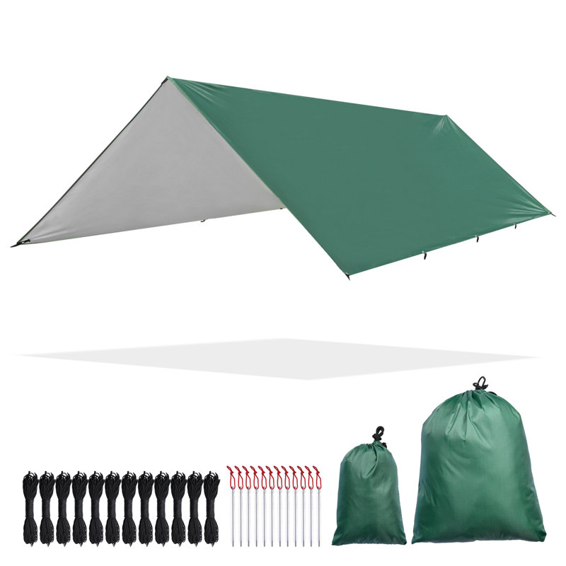 Camping Tent Tarp Hammock Rain Fly Waterproof, Green, 0.1"H x 156.9"W x 116.1"D