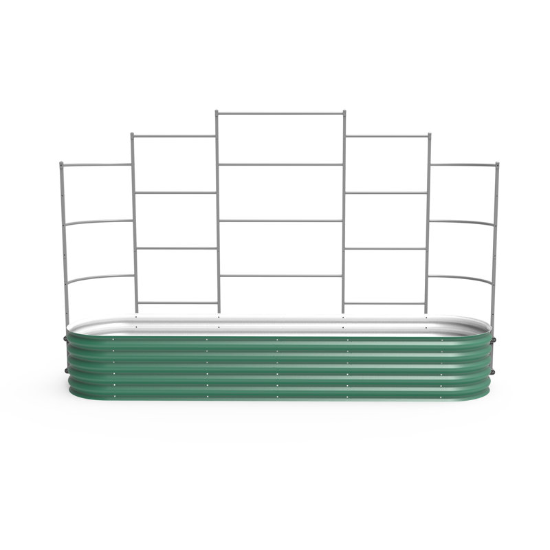 17" Tall 10 In 1 Modular Metal Outdoor Raised Garden Bed With Trellis, 74" H x 114" W x 30" D, British Green