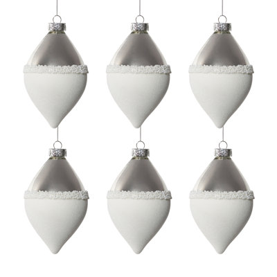 Ornements de Noël en verre argenté et blanc en forme de larme, ensemble de 6
