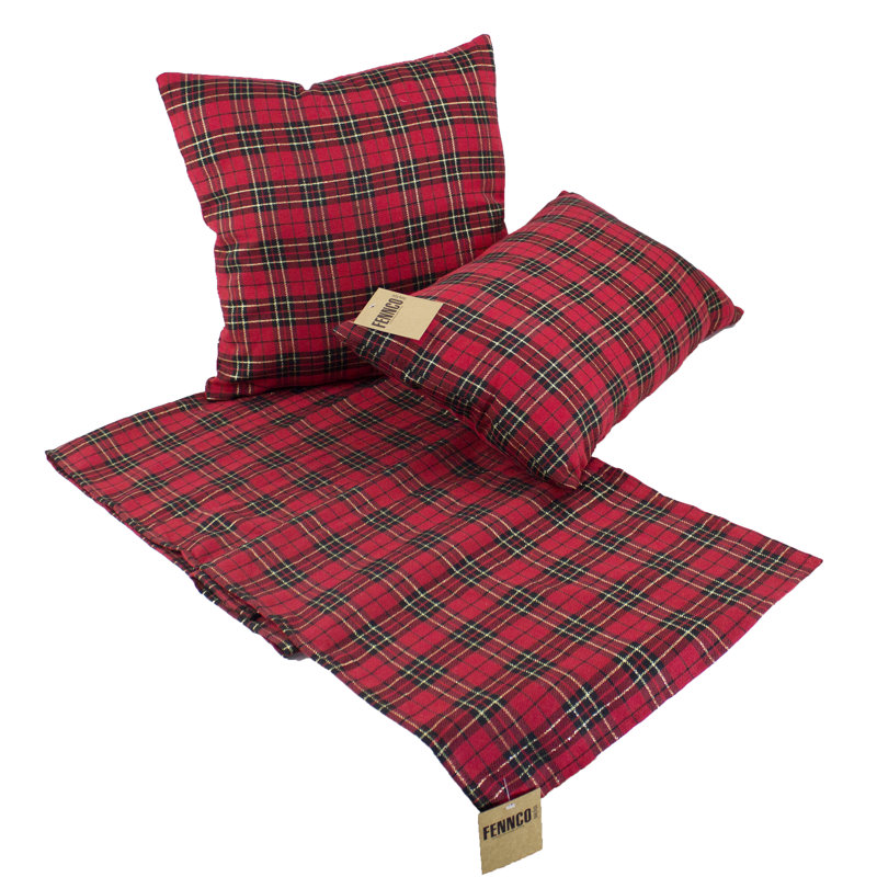 Coussin Tartan, H 12 po x l 20 po, Rouge/noir