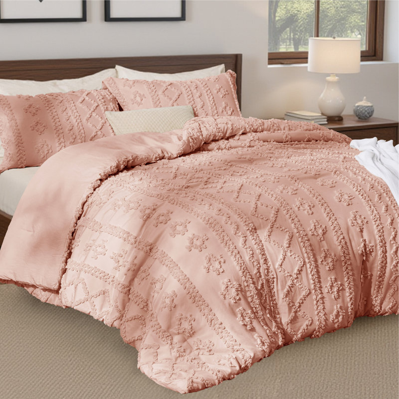 Ensemble d'édredon pour grand lit bohème 3 pièces Bedure, Rose clair, Grand lit