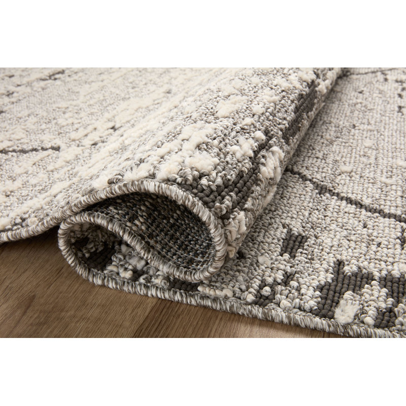 Moroccan Machine Made Power Loom Polyester Area Rug in Gray/Charcoal, Rectangle 9'2" x 13'