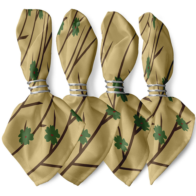 Ensemble de serviettes 4 pièces Brainard, L 18 po x L 18 po, Beige / vert / rouge