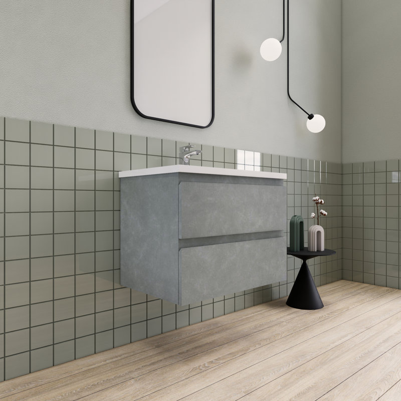 Meuble-lavabo flottant moderne simple Alcester Ivy Bronx, Gris ciment