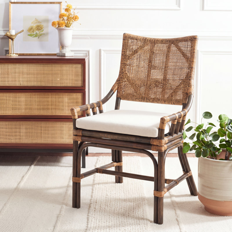 Stylish Bungalo Rattan Armchair with Cushion – Natural Textures, Modern Global Charm for Living Room, Natural Wash / White