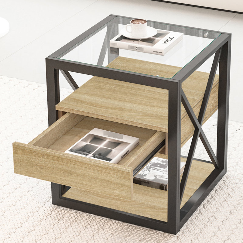 Space-Saving Natural Wood Coffee Table for Living Room - Tempered Glass Top, Easy-Clean &amp; Smart Storage, Natural