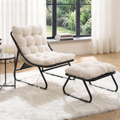 Méridienne de patio avec repose-pieds - Fauteuil inclinable confortable avec coussin gonflable pour le salon, la chambre à coucher et la salle de lecture