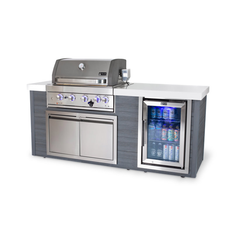 Mont Alpi Artwood Series 4-Burner Stainless Steel Outdoor Kitchen Island with Access Doors + Refrigerator