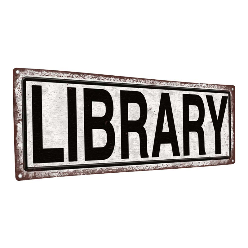 Enseigne de bibliothèque en métal vieilli, H 4,25 po x l 11,5 po