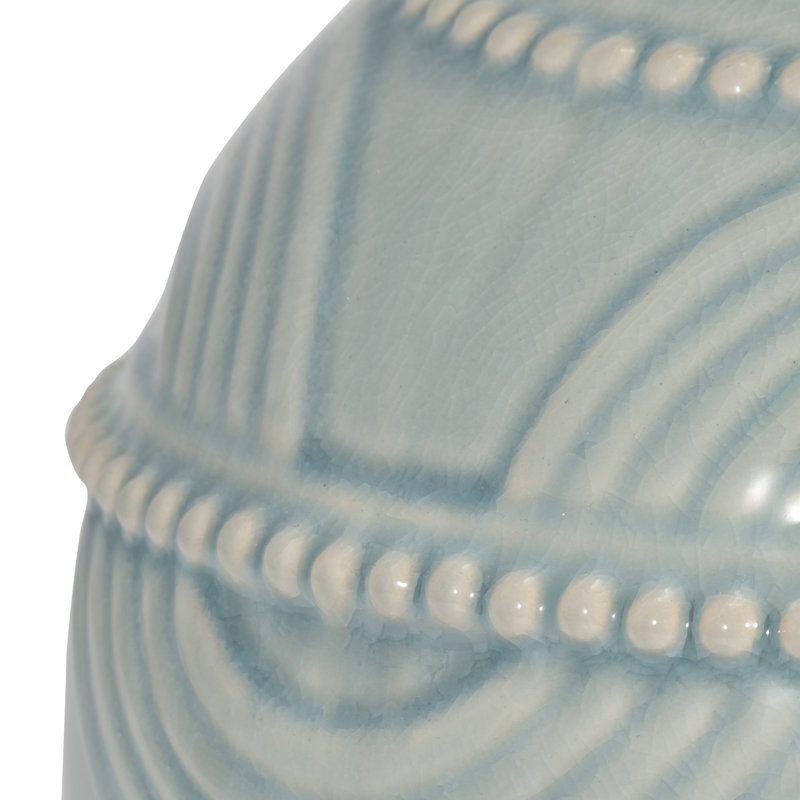 Chinyere Stoneware and Ceramic Table Lamp with Metal Accents and Fabric Shade, Blue