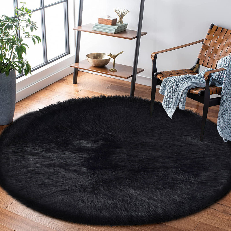 Mamdouh Faux Sheepskin Indoor Rug, Round 3'