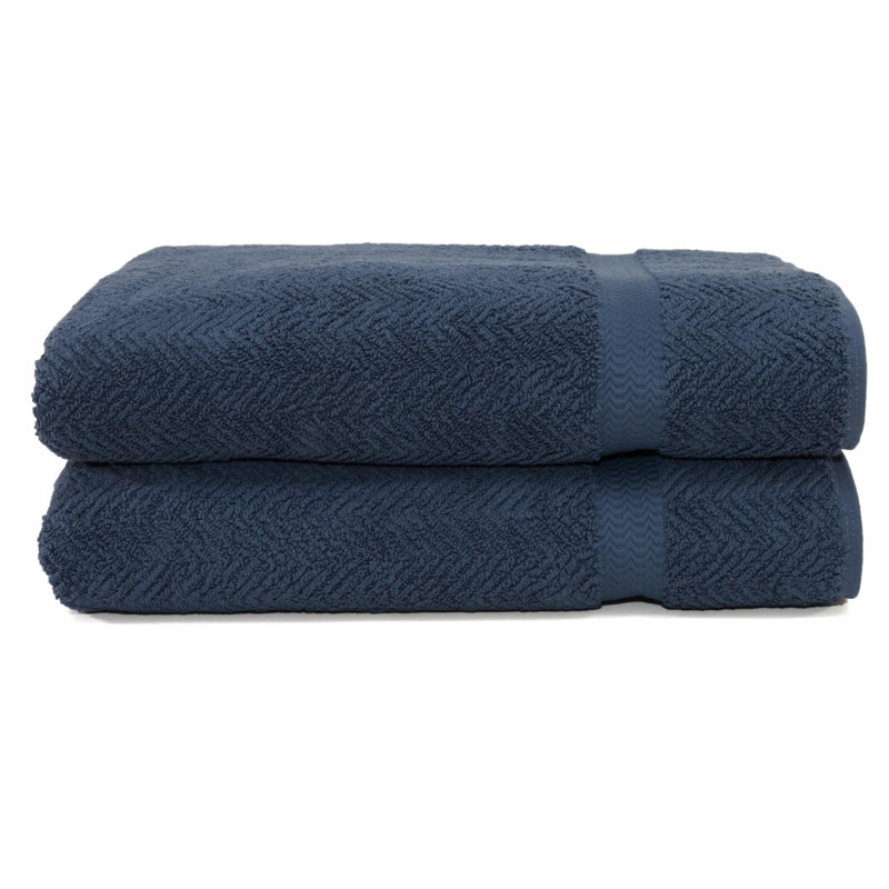Serviette de bain en coton à chevrons, Bleu minuit