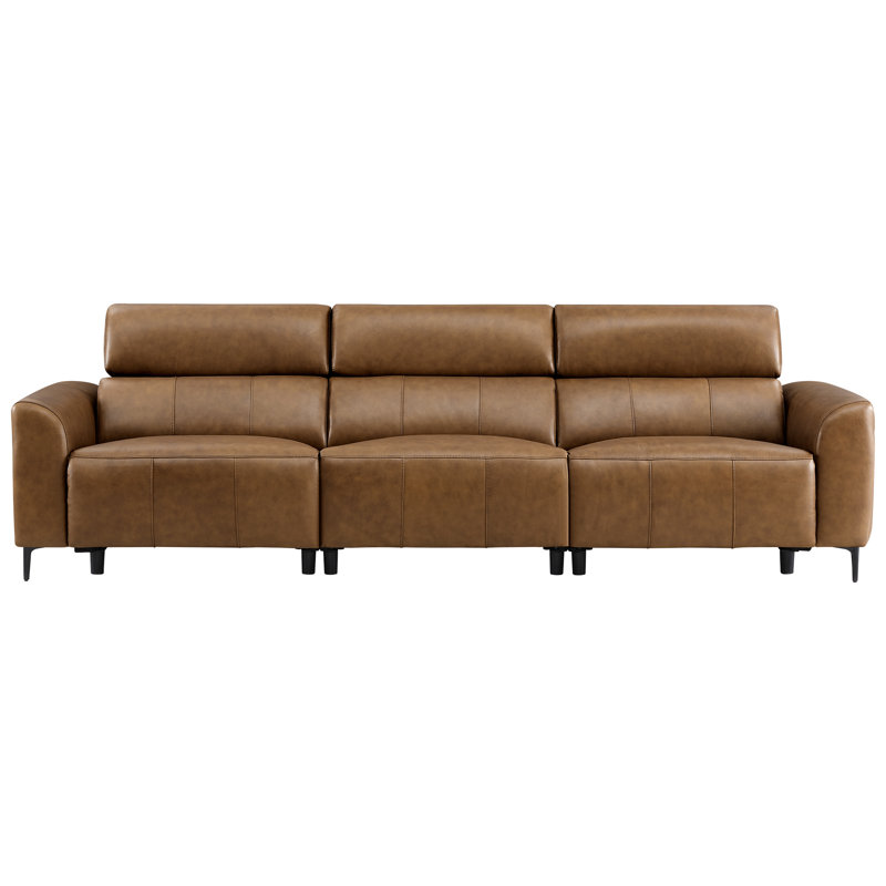 3-Piece Dual Motor Genuine Leather Zero Wall Sofa With Power Headrest, Triple Power Seats, Saddle